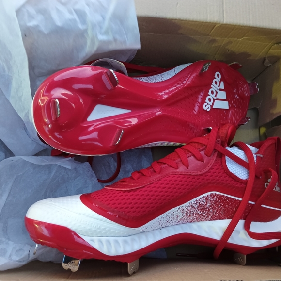 ADIDAS ICON V BOUNCE RED/WHITE BASEBALL /SOFTBALL CLEATS MEN’S  SIZE 7.5 NEW - Picture 3 of 7